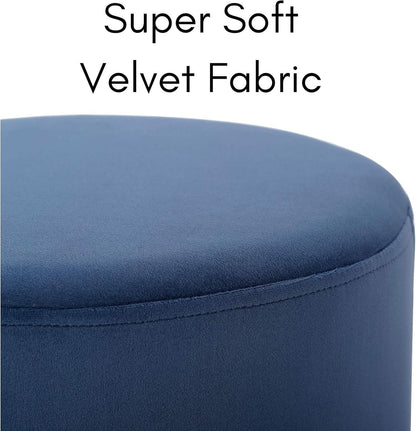Sleek Round Ottoman Foot Stool Blue Memory Foam Padding