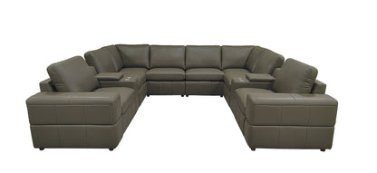 Sectional Sofa Modular Leather Match Olive 8 Seat 2 Recliners 128 In