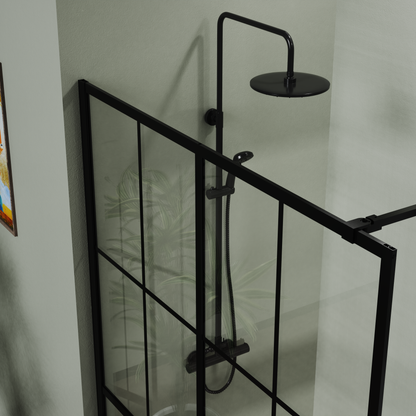 46' X 72' Shower Screen for Walk-in Wet-room Black Full-frame 4 Tempered Glass Panels