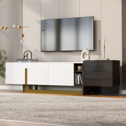 TV Stand Luxury White MDF Metal Legs Drawer 2-Cabinet Fits 70 In TV 66.7 In