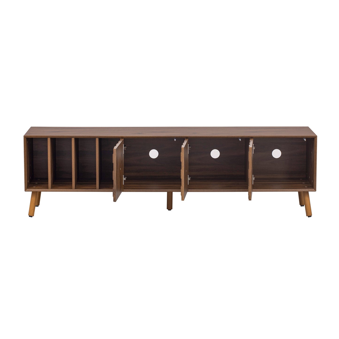 Mid-Century Walnut TV Stand 80" Push-Pop Doors MDF Wood