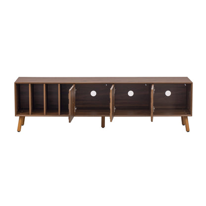 Mid-Century Walnut TV Stand 80" Push-Pop Doors MDF Wood