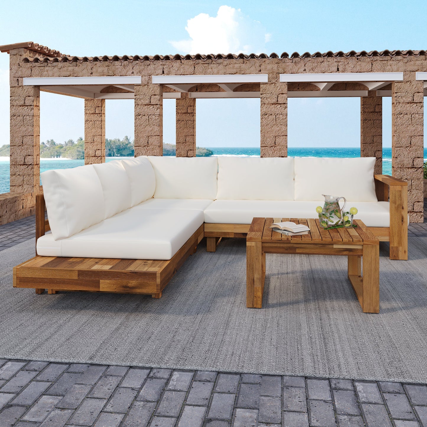 Outdoor Sectional Set Acacia Wood 4-Piece Teak