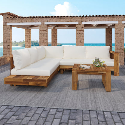 Outdoor Sectional Set Acacia Wood 4-Piece Teak