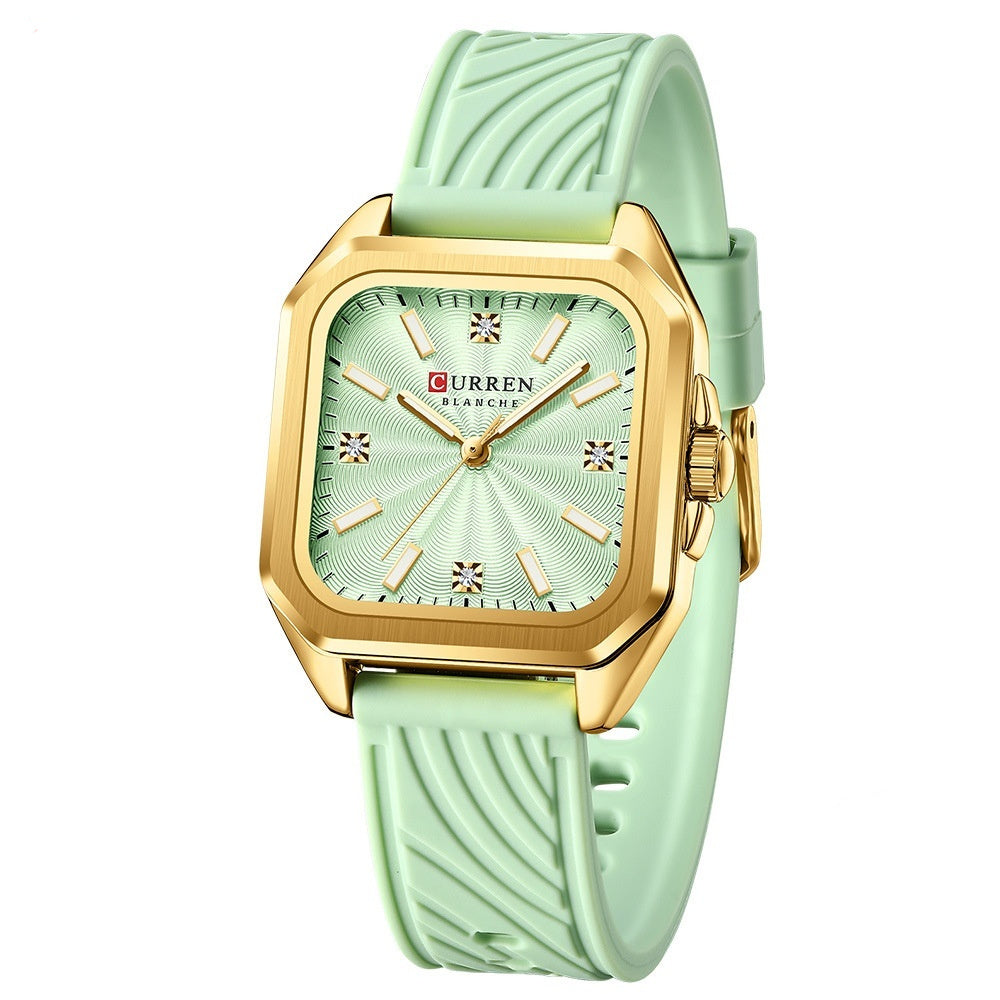 Womens Square Small Dial Waterproof Quartz Silicone Watch