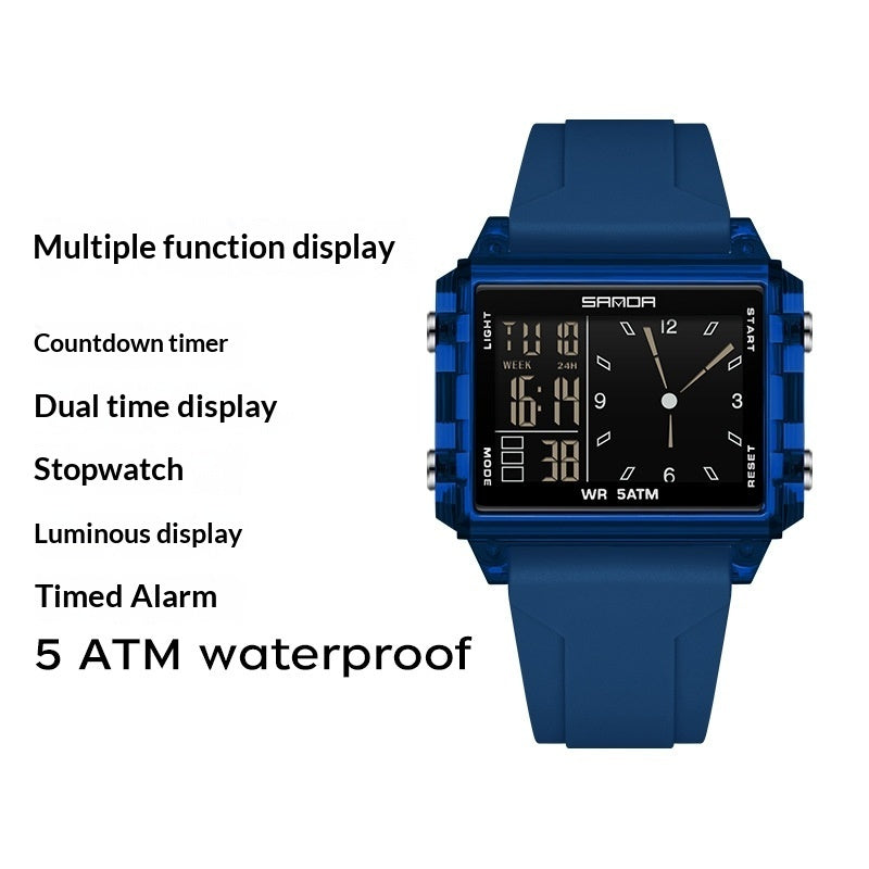 Square Large-dial Sports Watch With Waterproof Electronic Display