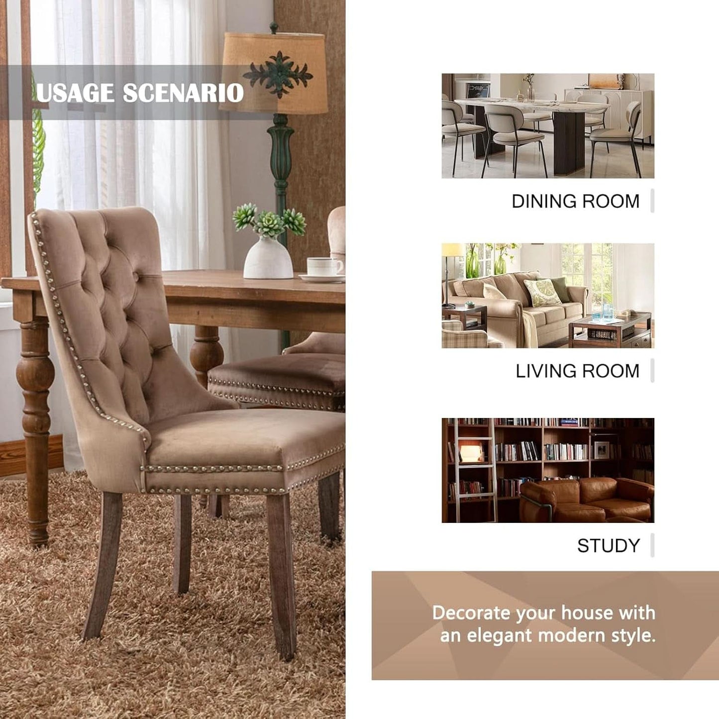 Khaki Velvet Dining Chairs Set of 4 With Button Back