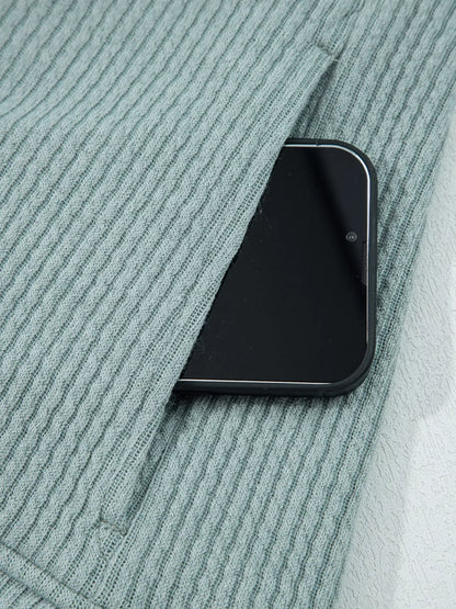 Ribbed Drop Shoulder Knit Hoodie