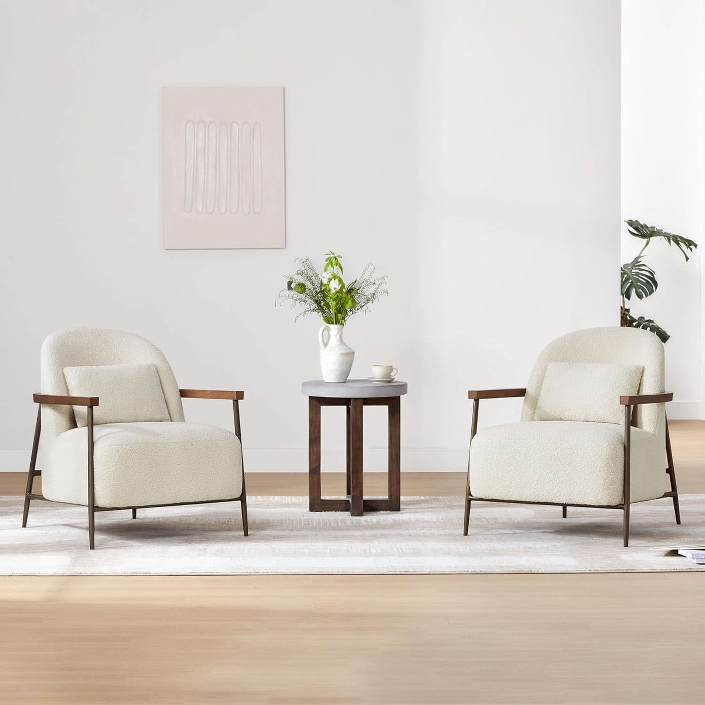 Ivory Faux Sherpa Armchair With Metallic Framework