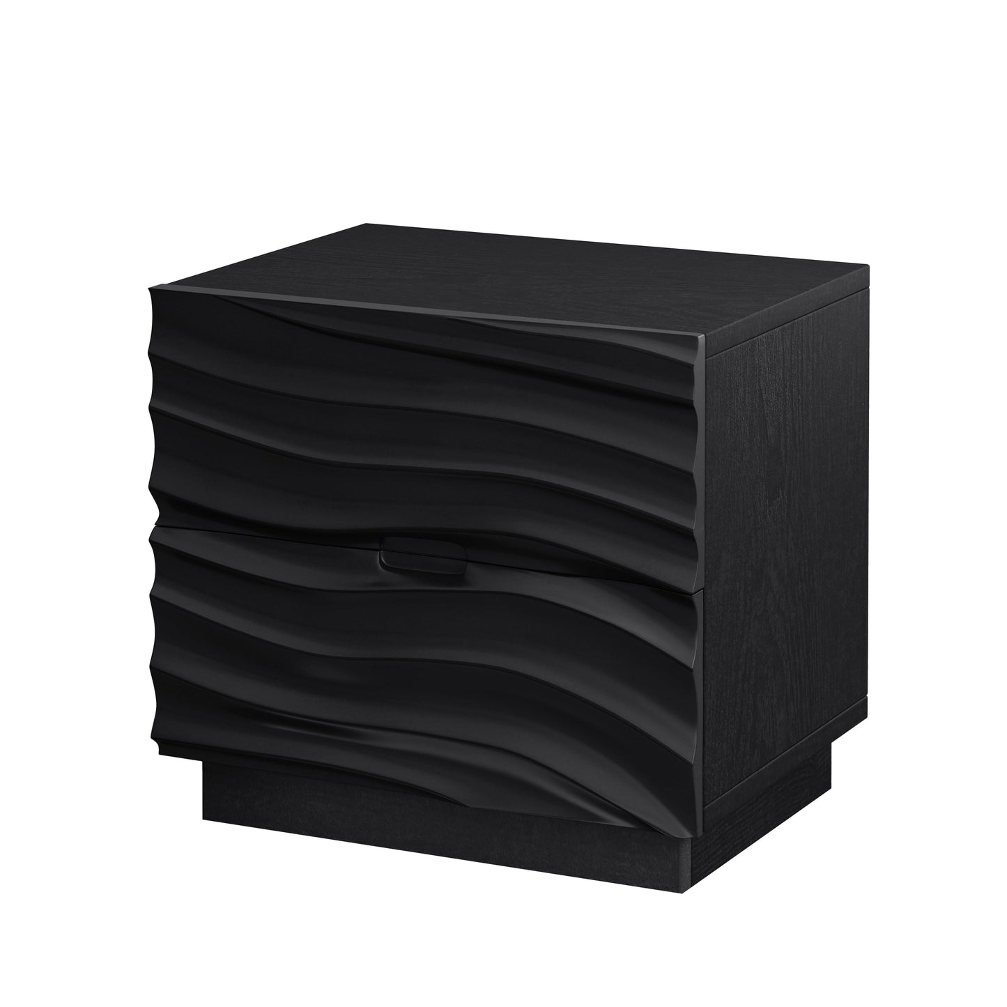 Solid Wood Nightstands Set of 2, 2 Drawers, No Handles, Living Room, Black