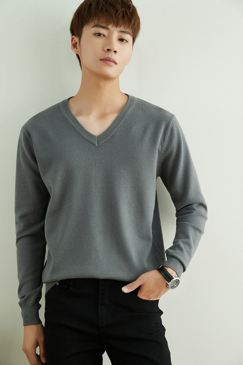 Mens Loose-Fit V-Neck Sweater Thick And Warm Knitted Top