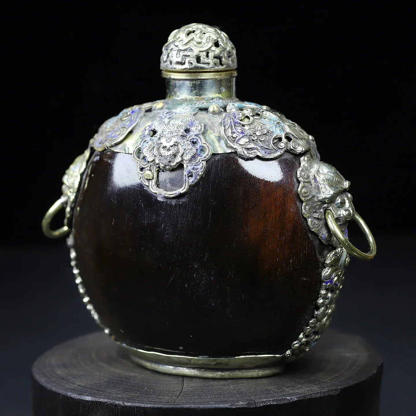 Cloisonné Tiger Head Snuff Bottle with Hanging Ring – Asian Decor