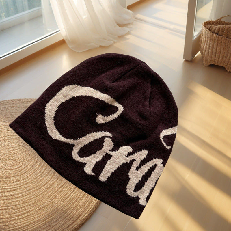 Lettered Knitted Beanie Warm Ear-Protecting Hat For Men