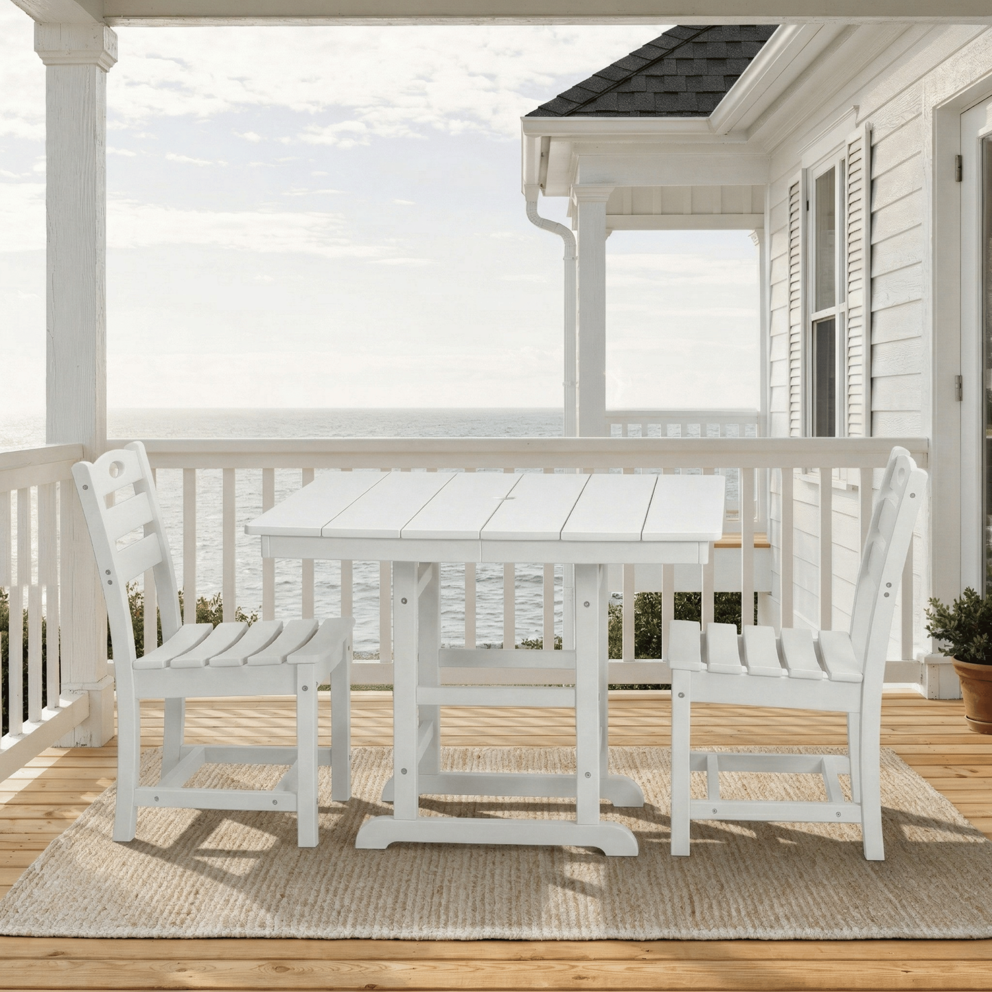 Outdoor Patio Dining Set HDPE White 3 Piece Square Table 2 Chairs Seats 2