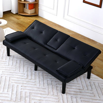 67-inch Black PVC Multi-Functional Sofa Bed with Foldable Design and Cup Holder