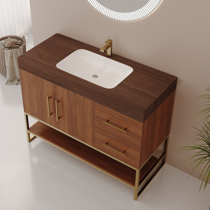 36' Modern Free-Standing Bathroom Vanity with Seamless Ceramic Sink & Sintered Stone Top
