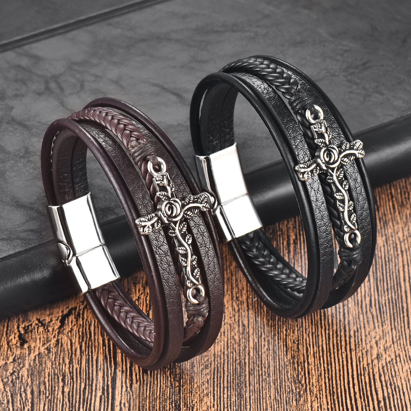 Retro Multi-layer Stainless Steel Creative Cross Bracelet