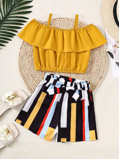 Children's Ruffled Spaghetti Strap Top and Pants Set