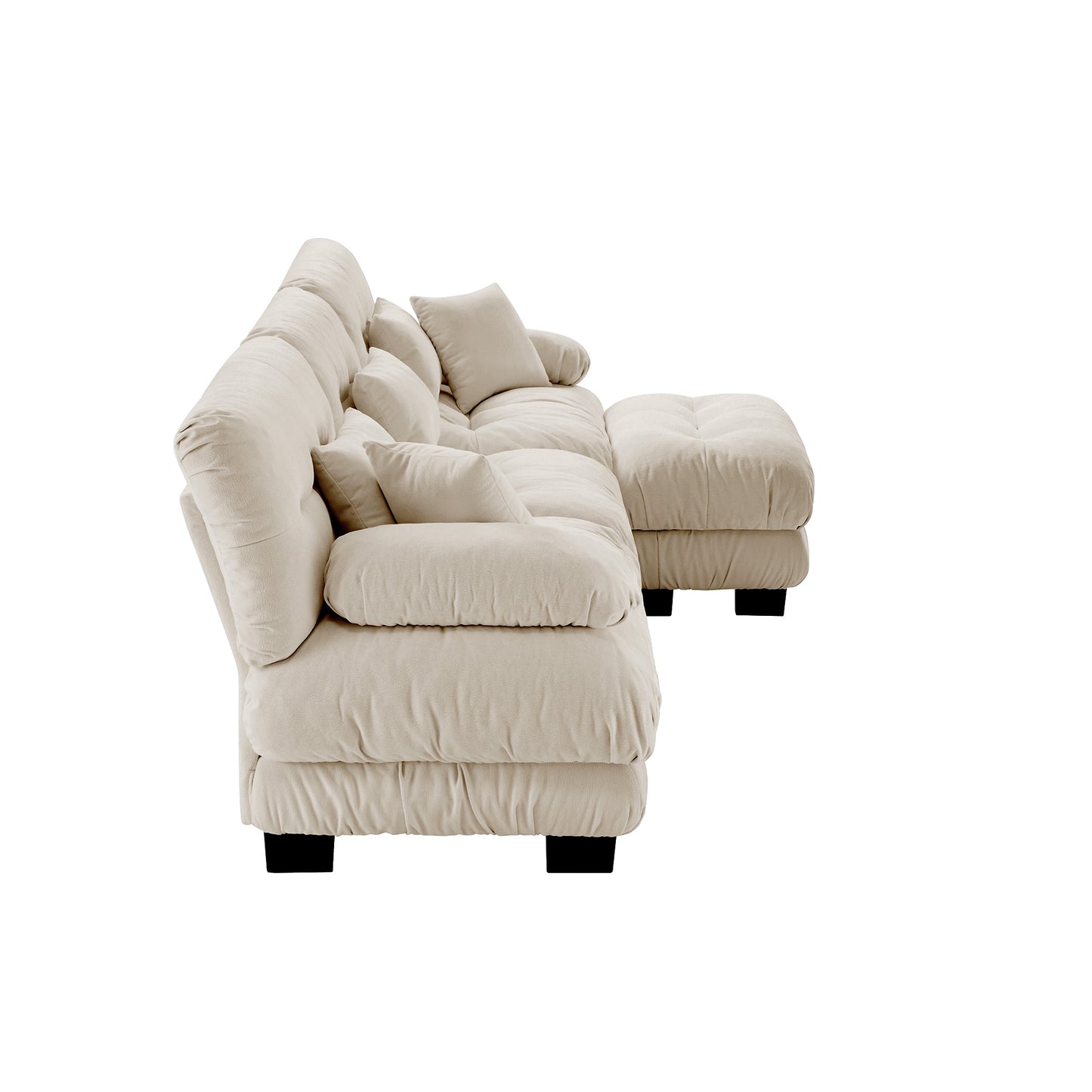 Sectional Sofa L-Shape Chenille Light Coffee 3 Seat Convertible Ottoman