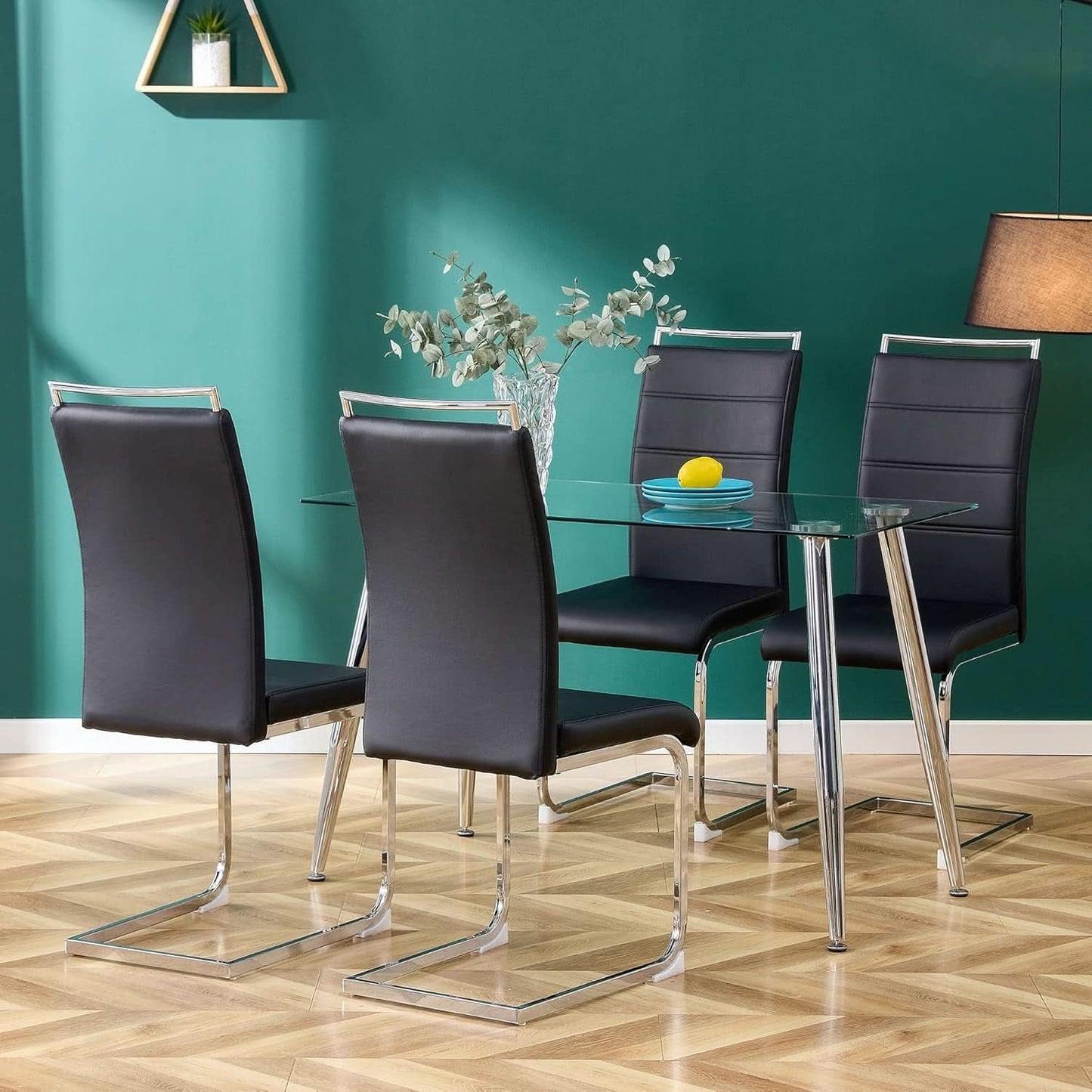 Dining Chairs Set Of 4 PU Leather High Back Black Kitchen