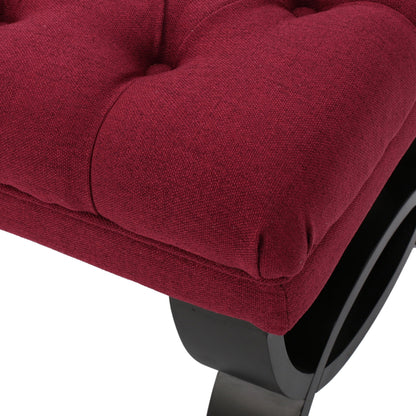 Ottoman Bench Button Tufting Half-Circle Legs, Red Fabric, 41x17x16.75
