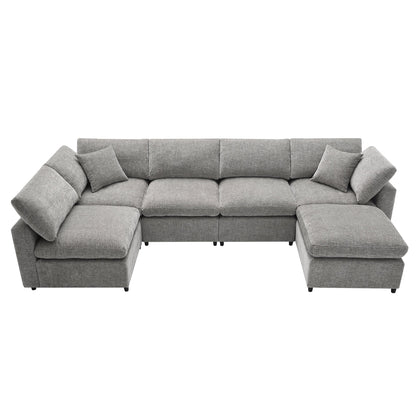 6-Seat U-Shape Modular Sofa with Ottoman, 130