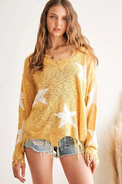 ADORA Distressed Star Sweater Top