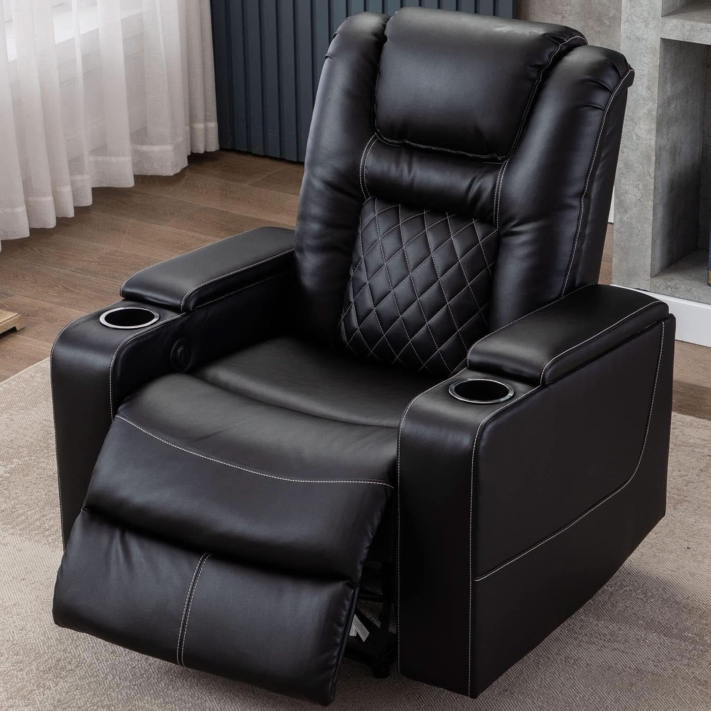 Black Leather Power Recliner With Usb And Cup Holders