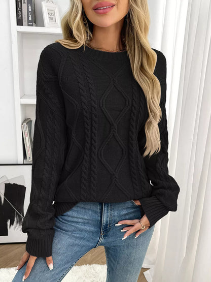 Cable Knit Round Neck Long Sleeve Sweater
