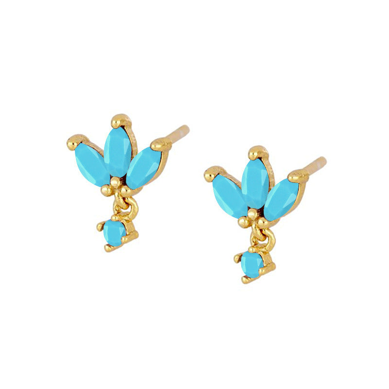 S925 Silver Needle Stud Earrings With Zircon Butterfly Design