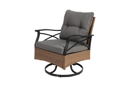 Outdoor Patio Set PE Rattan Steel Brown Swivel Rocker 3 Piece 350 LB