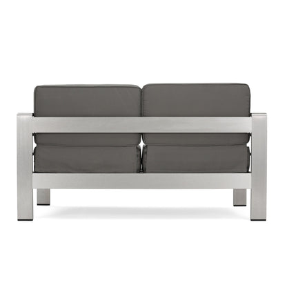 Outdoor Loveseat Aluminum Khaki Water-Resistant Cushion 56.75x27.5 In 600 LB