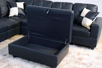 Black Faux Leather Sectional Sofa Set With Ottoman