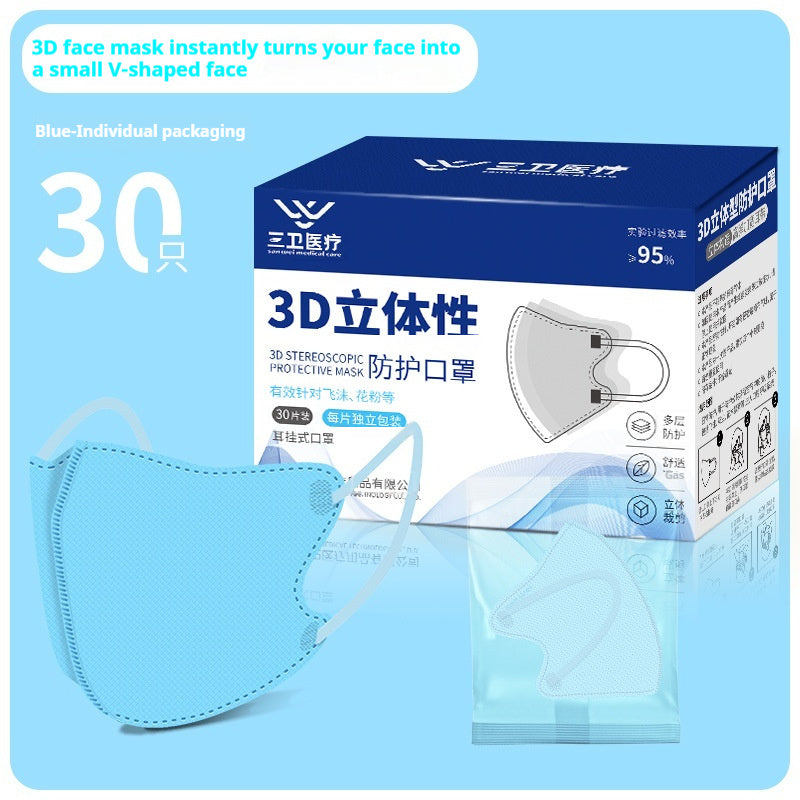 Summer Thin Cute V Face Ins Style Independent 3D Three-dimensional Mask 30 PCs