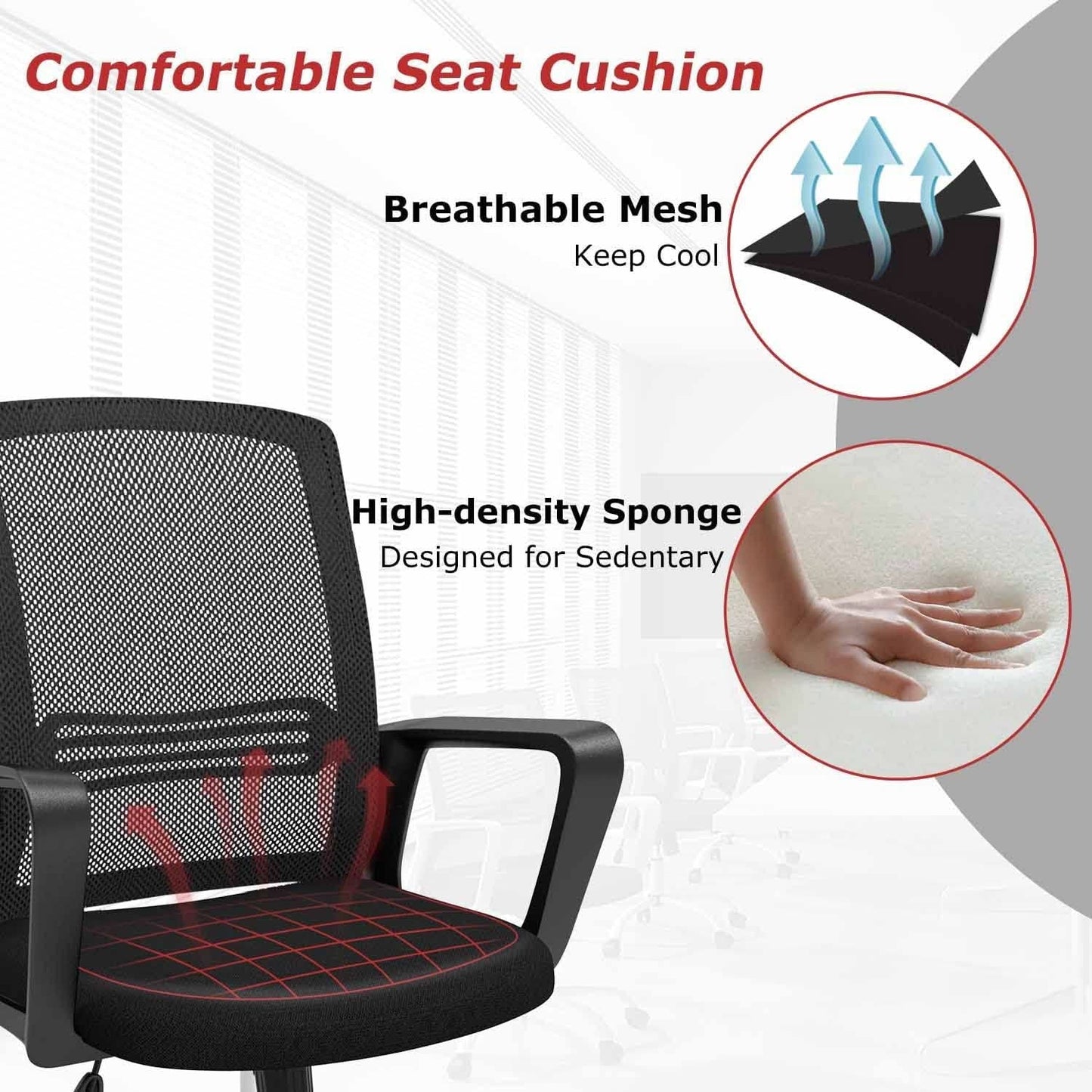 Black Ergonomic Mesh Office Chair With Armrests And Wheels