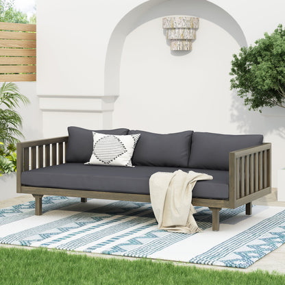 Outdoor Daybed Set Acacia Wood Gray 3 Seater Chaise