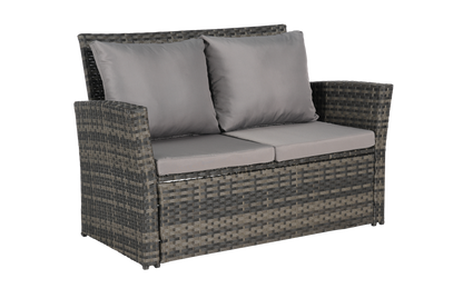 Outdoor Patio Set PE Rattan Steel Dark Gray 4 Piece Glass Seats 4