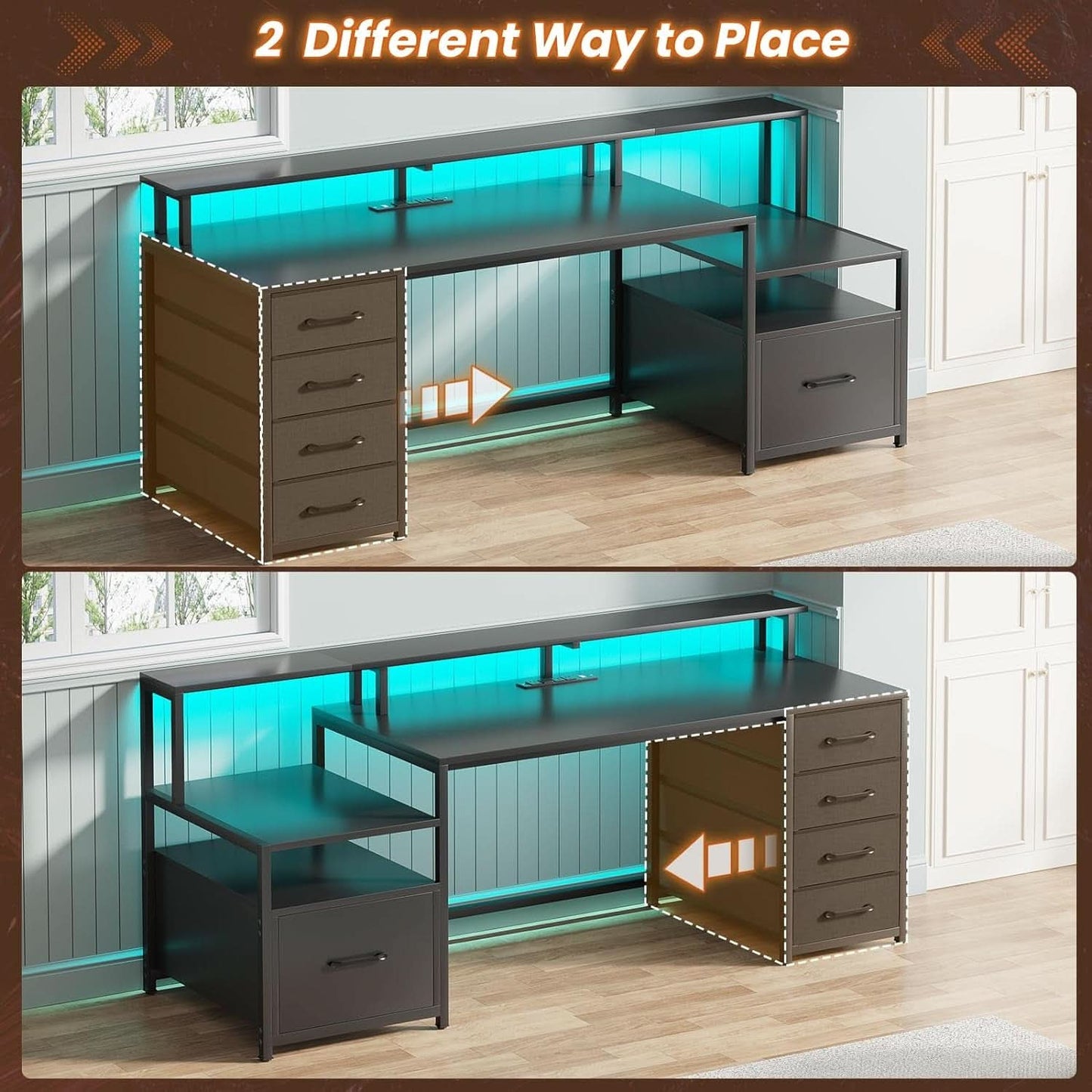 66 Inch Computer Desk 5 Drawers For Home Office Workspace