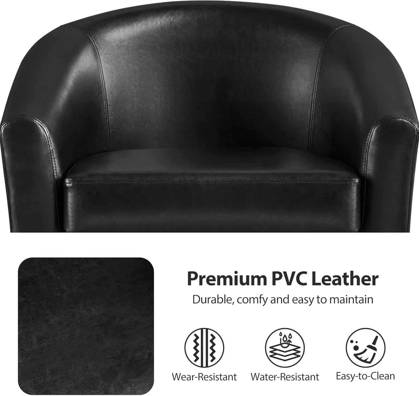 Black Synthetic Leather Barrel Armchairs With Cushions