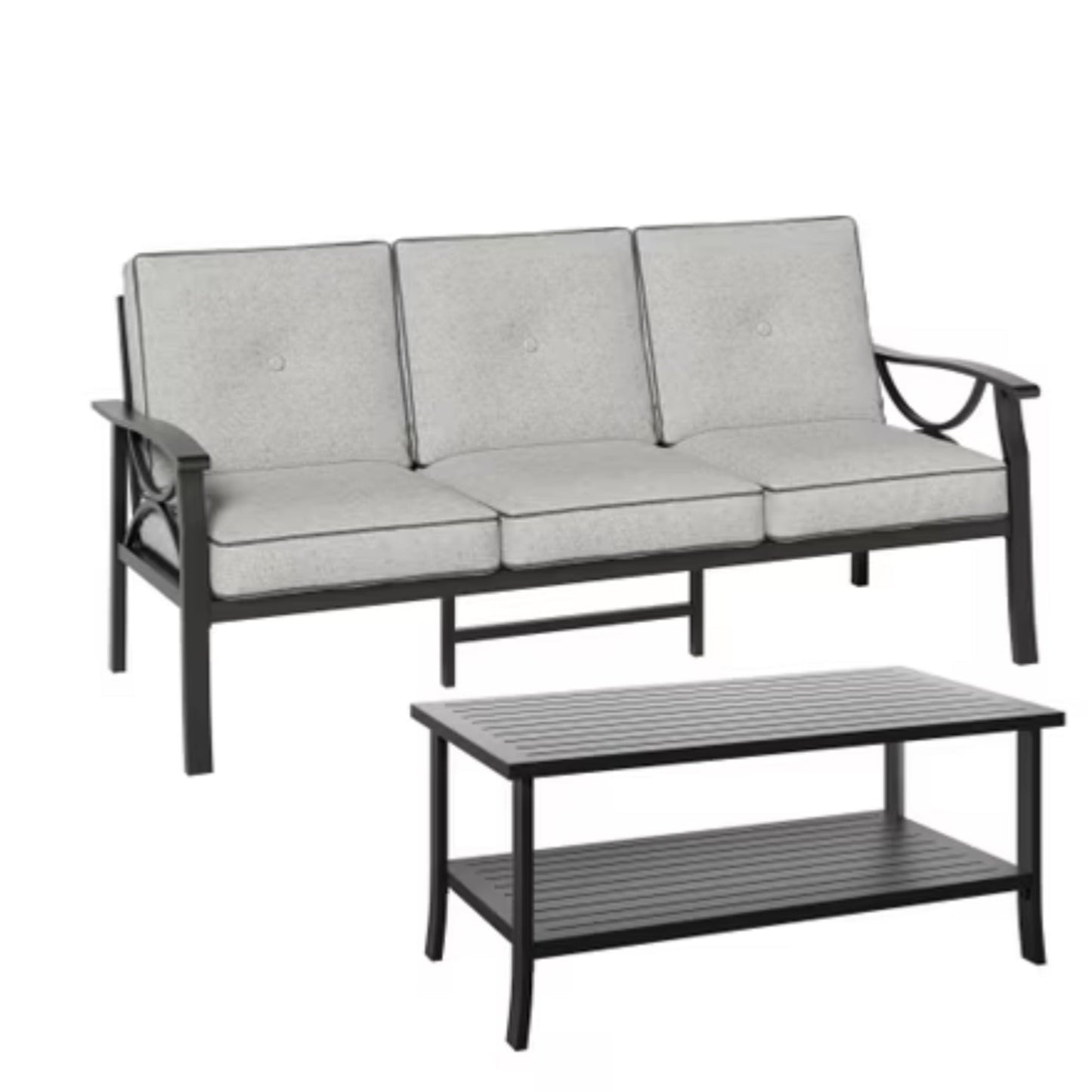 Outdoor Patio Set Metal Black Gray Cushion 4 Piece Seats 5