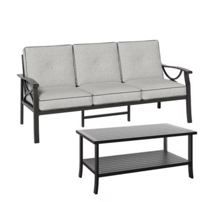 Outdoor Patio Set Metal Black Gray Cushion 4 Piece Seats 5