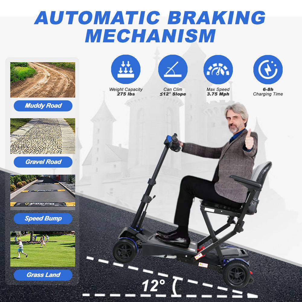 Mobility Scooter 4-Wheel Folding Blue 275 LB ABS Aluminum 37.8x24.4 In