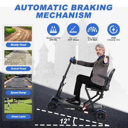 Mobility Scooter 4-Wheel Folding Blue 275 LB ABS Aluminum 37.8x24.4 In