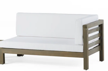 Outdoor Loveseat Set Acacia Wood White Cushion Right Corner Table