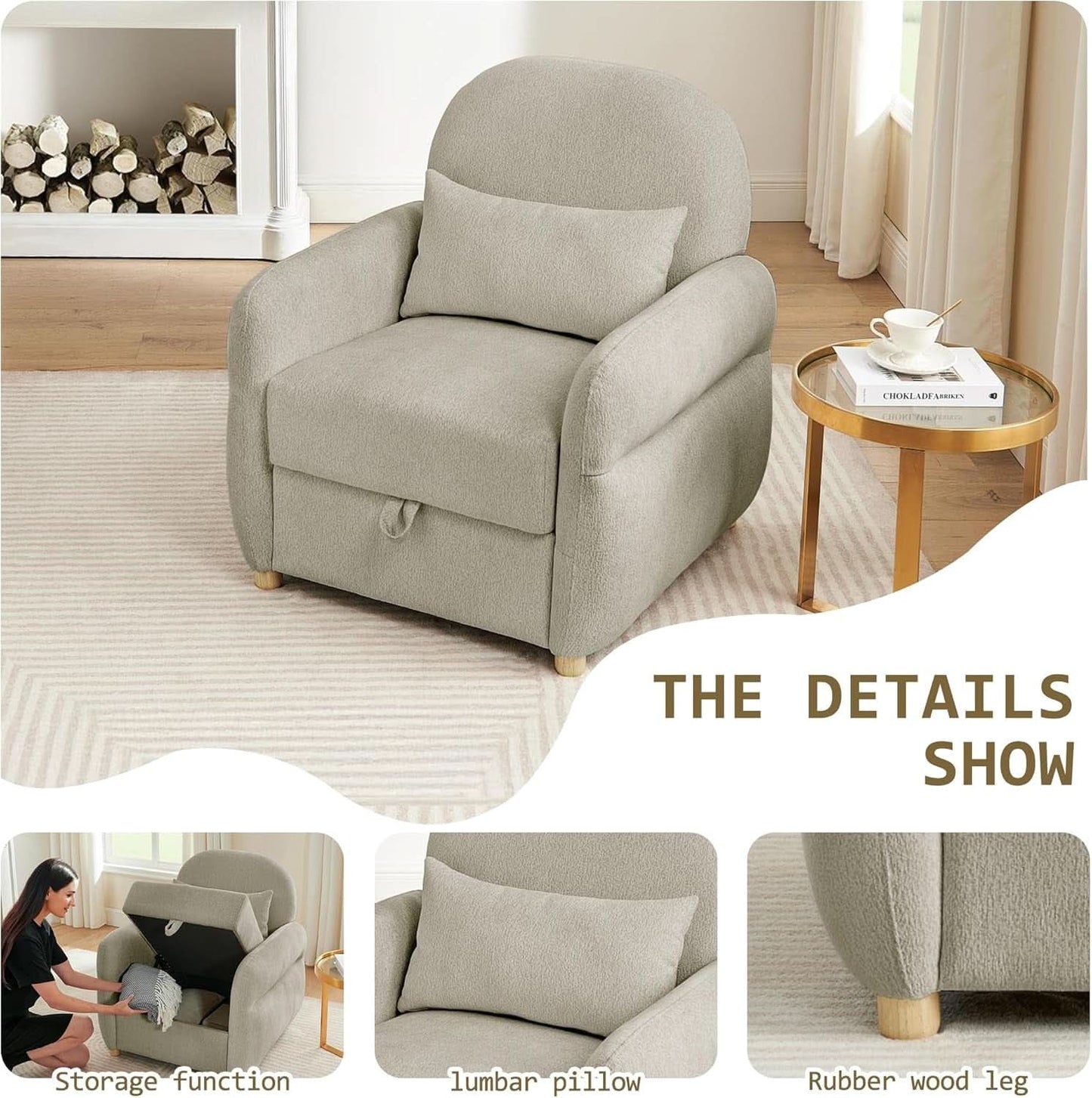 33Point5Inch Modern Reading Chair With HiddenStorage