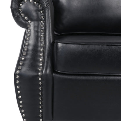 Club Chair Contemporary PU Leather Black Rolled Arms Nailhead Trim 37 In