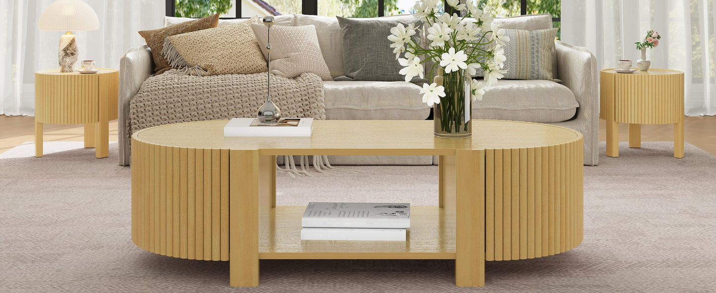 3-Piece Living Room Table Set, 1 Coffee and 2 Side Tables, Solid Wood, 47 in