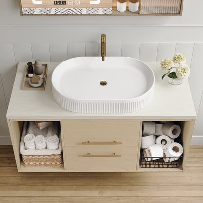 Modern 39.3 Wall-Mounted Bathroom Vanity with Oval Ceramic Sink Floating Vani...