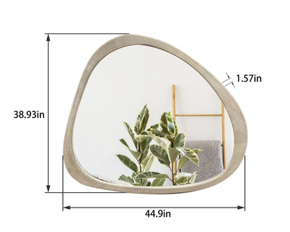 Wall Mirror Asymmetrical Solid Pine Wood Natural Mid-Century 44.9x38.9 In
