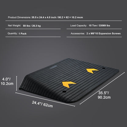 Threshold Ramp Rubber 4 In Non-Slip Beveled Edges Doorway 35.5x24.4 In